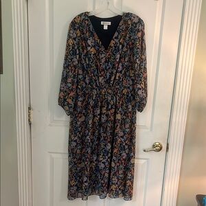 Christopher & Banks Orange Blue V-Neck Sundress